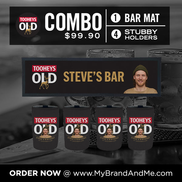 Tooheys Old Bar Mat plus 4 x Coolers (Picture &/or Text) Combo