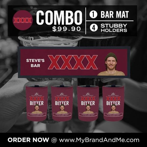 XXXX Bitter Bar Mat plus 4 x Coolers (Picture &/or Text) Combo