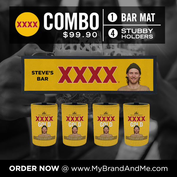XXXX Gold Bar Mat plus 4 x Coolers (Picture &/or Text) Combo