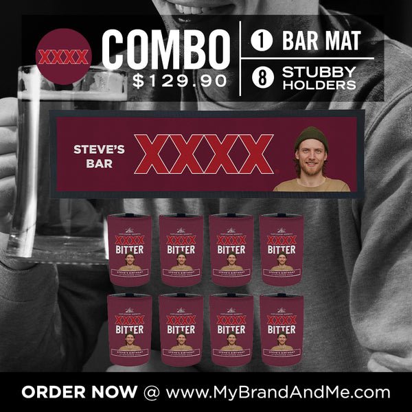 XXXX Bitter Bar Mat plus 8 x Coolers (Picture &/or Text) Combo