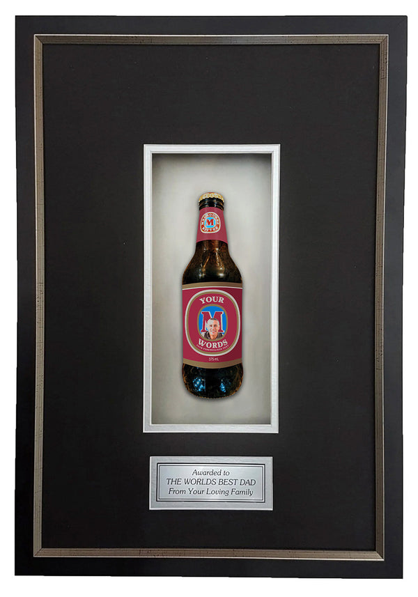 MELBOURNE BITTER Deluxe Framed Beer bottle with Engraving (50cm x 34cm) (beer not included)