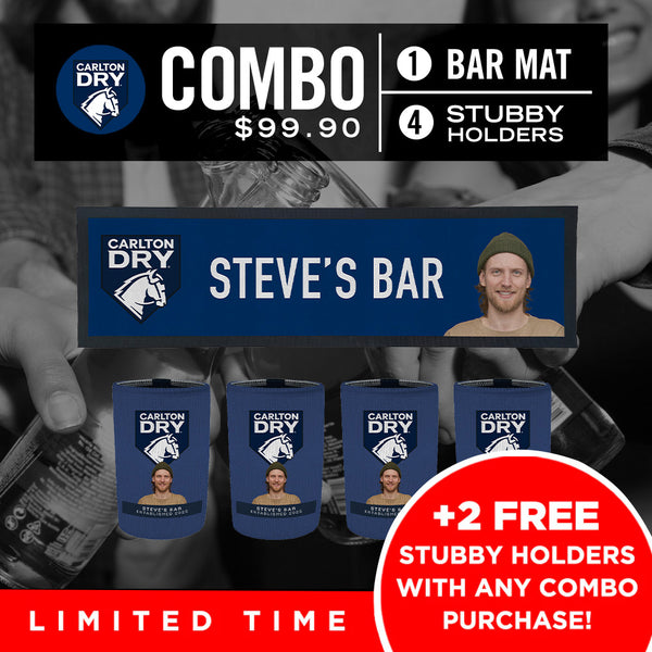 Carlton Dry Bar Mat plus 4 x Coolers (Picture &/or Text) Combo