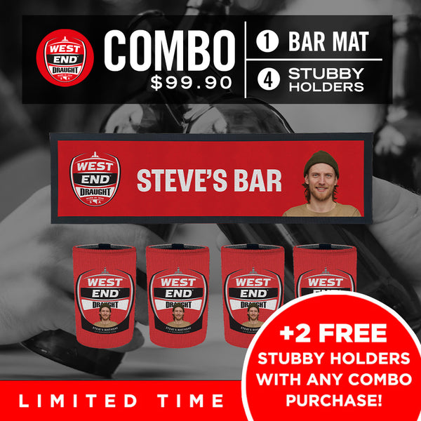 West End Bar Mat plus 4 x Coolers (Picture &/or Text) Combo