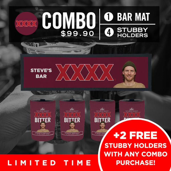 XXXX Bitter Bar Mat plus 4 x Coolers (Picture &/or Text) Combo