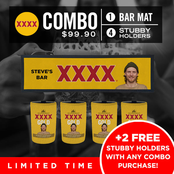 XXXX Gold Bar Mat plus 4 x Coolers (Picture &/or Text) Combo