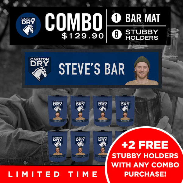 Carlton Dry Bar Mat plus 8 x Coolers (Picture &/or Text) Combo