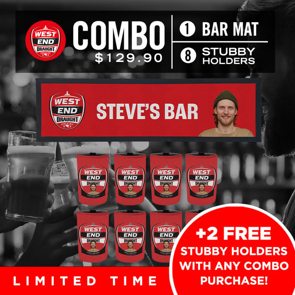 West End Bar Mat plus 8 x Coolers (Picture &/or Text) Combo