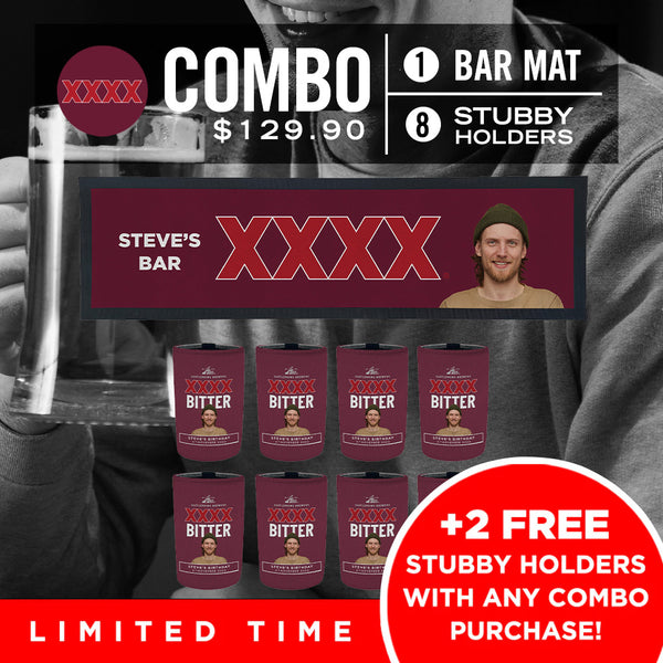 XXXX Bitter Bar Mat plus 8 x Coolers (Picture &/or Text) Combo