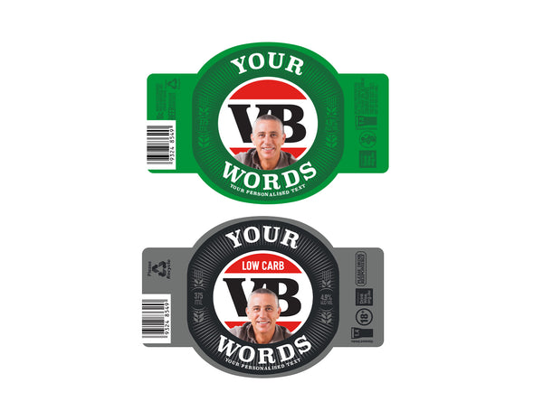 VICTORIA BITTER 6 x 375ml Stubby labels with PICTURE AND/OR TEXT (beer not included)