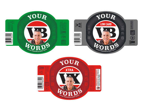 VICTORIA BITTER 24 x  375ml Stubby labels with PICTURE AND/OR TEXT (beer not included)