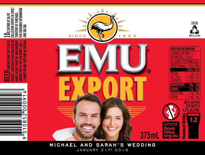EMU EXPORT 24 x 375ml Stubby labels with PICTURE & TEXT-My Brand And Me