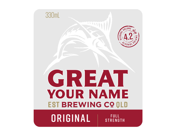 GREAT NORTHERN ORIGINAL 24 x 330ml NAME CHANGE only Stubby label (beer not included)