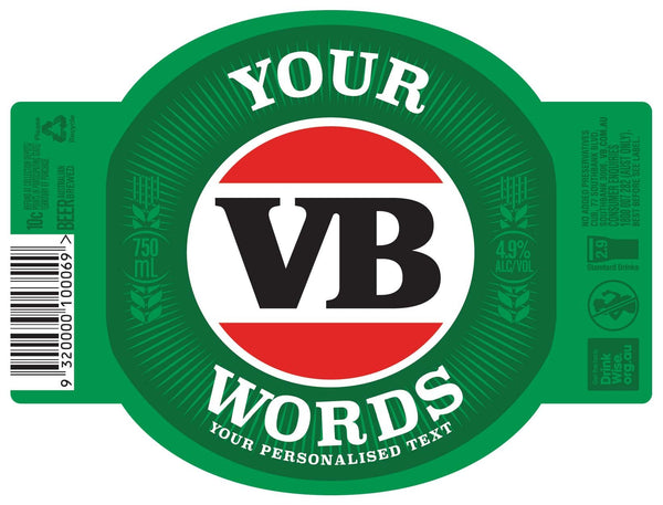 VICTORIA BITTER 6 x 750ml Longneck labels with PICTURE AND/OR TEXT (beer not included)