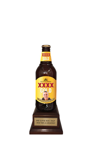 XXXX GOLD Bottle on Pedestal with PERSONALISED LABEL & PLAQUE (beer not included)