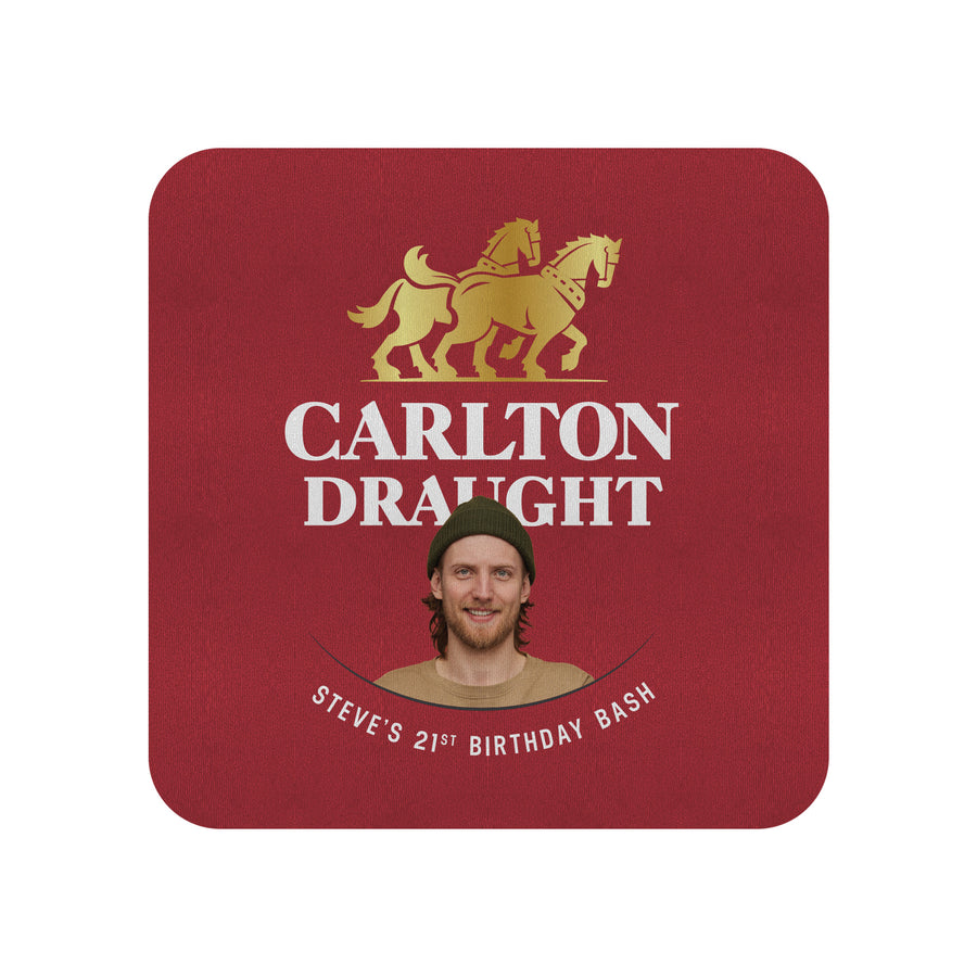 CARLTON DRAUGHT 6 x Personalised Neoprene Coasters with PICTURE and TEXT