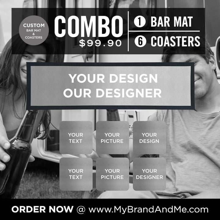 Custom Bar Mat plus 6 x Neoprene Bar Coasters Combo