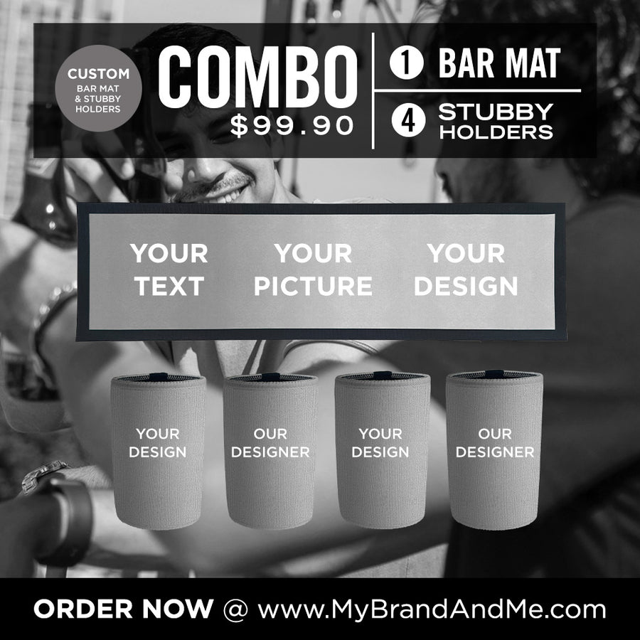 Custom Bar Mat plus 4 x Coolers Combo