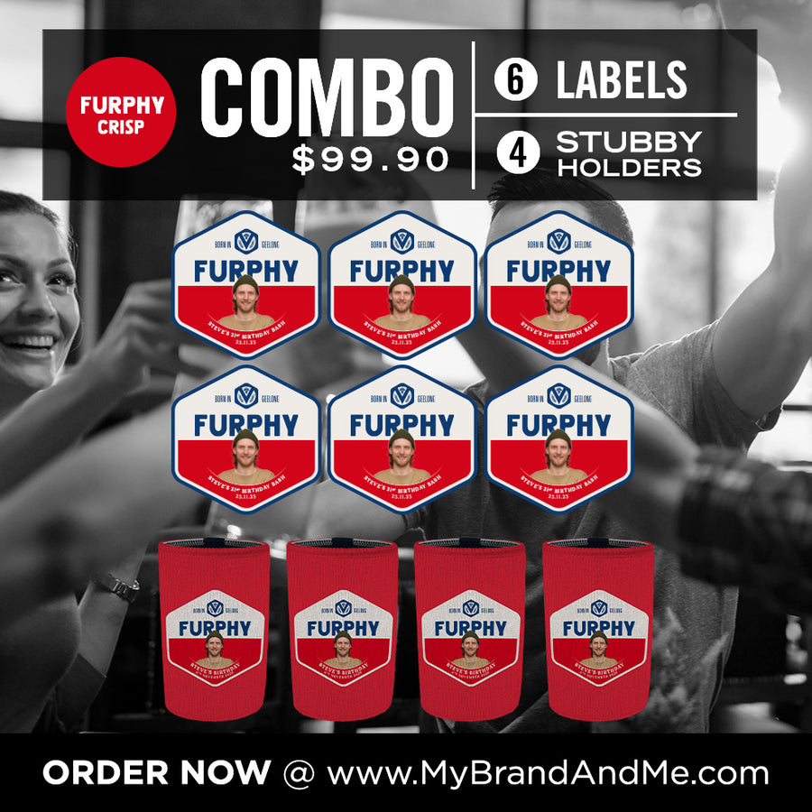 Furphy Crisp 6 x 375ml Labels Plus 4 x Stubby Holders Combo