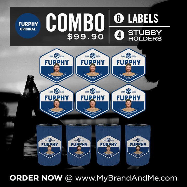 Furphy Original 6 x 375ml Labels Plus 4 x Stubby Holders Combo