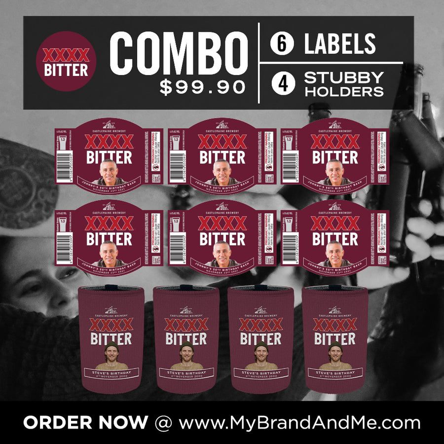 XXXX BITTER 6 x 375ml Labels Plus 4 x Stubby Holders Combo