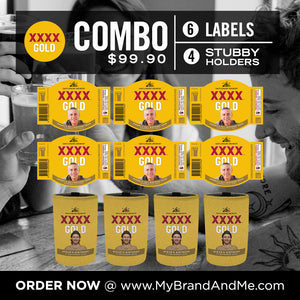 XXXX GOLD 6 x 375ml Labels Plus 4 x Stubby Holders Combo