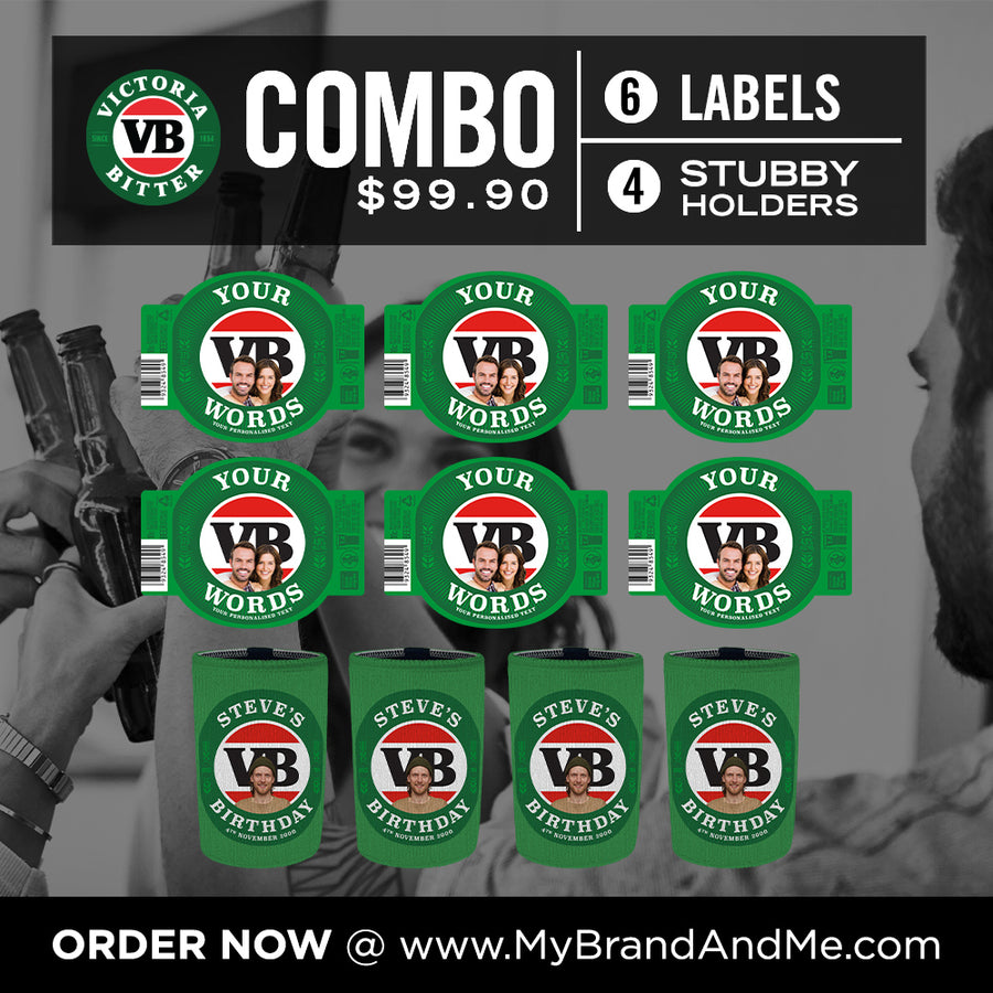 VB 6 x 375ml Labels Plus 4 x Stubby Holders Combo