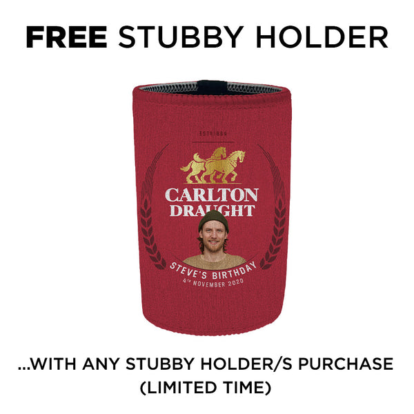 CARLTON DRAUGHT Personalised Stubby Holders with PICTURE and/or TEXT