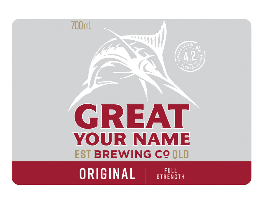 GREAT NORTHERN ORIGINAL 6 x 700ml NAME CHANGE only Stubby label (beer not included)