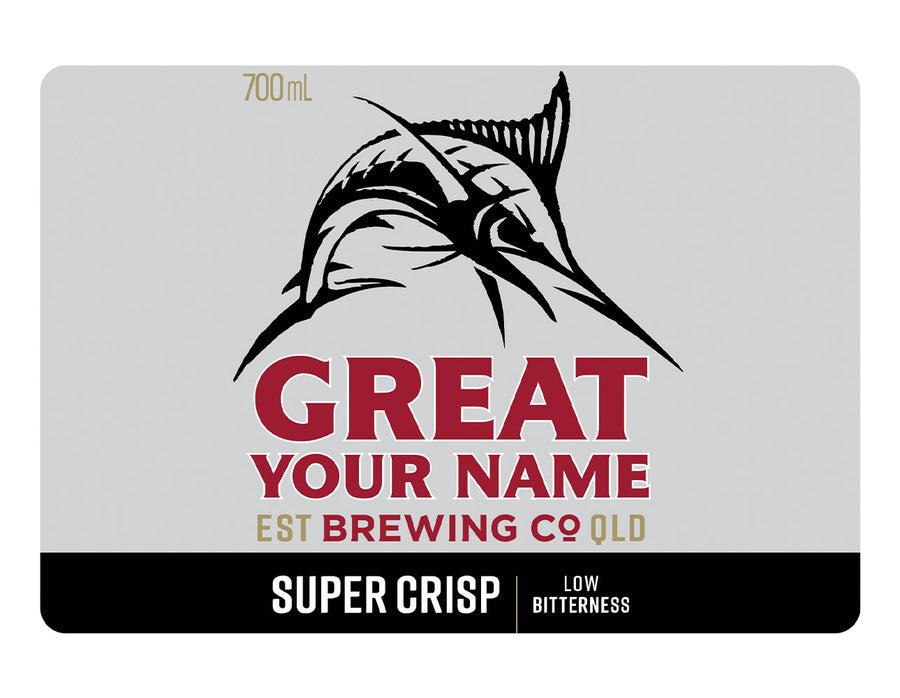 GREAT NORTHERN SUPER CRISP 6 x 700ml NAME CHANGE only Stubby label (beer not included)