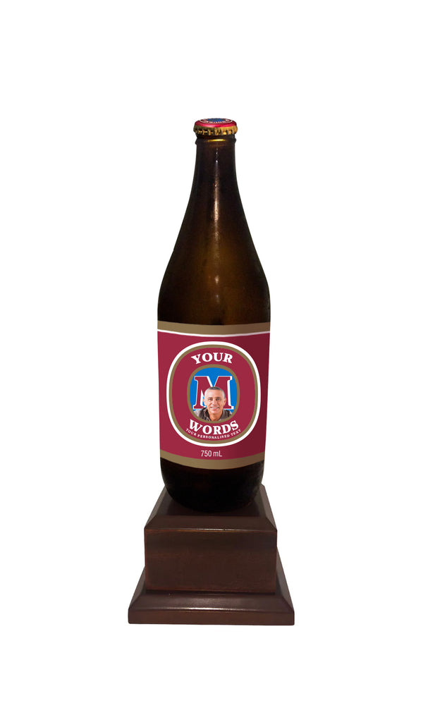 MELBOURNE BITTER Long Neck Bottle on Pedestal with PERSONALISED LABEL (beer not included)