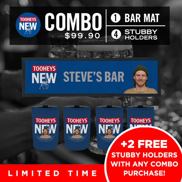 Tooheys New Bar Mat plus 4 x Coolers (Picture &/or Text) Combo