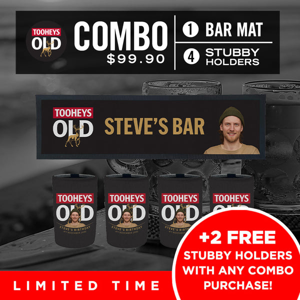 Tooheys Old Bar Mat plus 4 x Coolers (Picture &/or Text) Combo