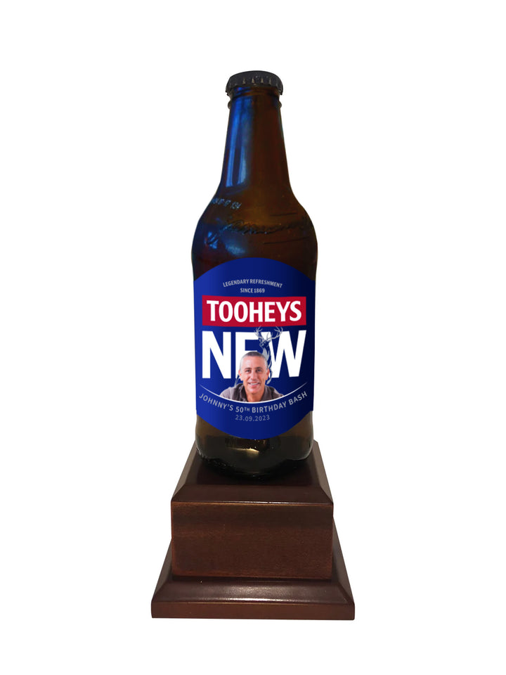 TOOHEYS NEW Bottle on Pedestal with PERSONALISED LABEL (beer not included)
