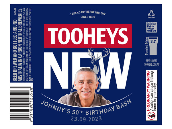 TOOHEYS NEW 6 x 750ml Longneck labels with PICTURE AND/OR TEXT (beer not included)