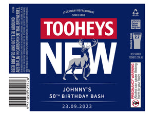 TOOHEYS NEW 6 x 750ml Longneck labels with PICTURE AND/OR TEXT (beer not included)