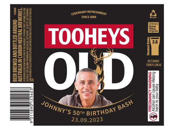 TOOHEYS OLD 6 x 750ml Longneck labels with PICTURE AND/OR TEXT (beer not included)