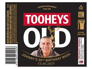 TOOHEYS OLD 6 x 750ml Longneck labels with PICTURE AND/OR TEXT (beer not included)