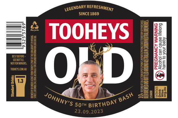 TOOHEYS OLD 6 x 375ml Stubby labels with PICTURE AND/OR TEXT (beer not included)