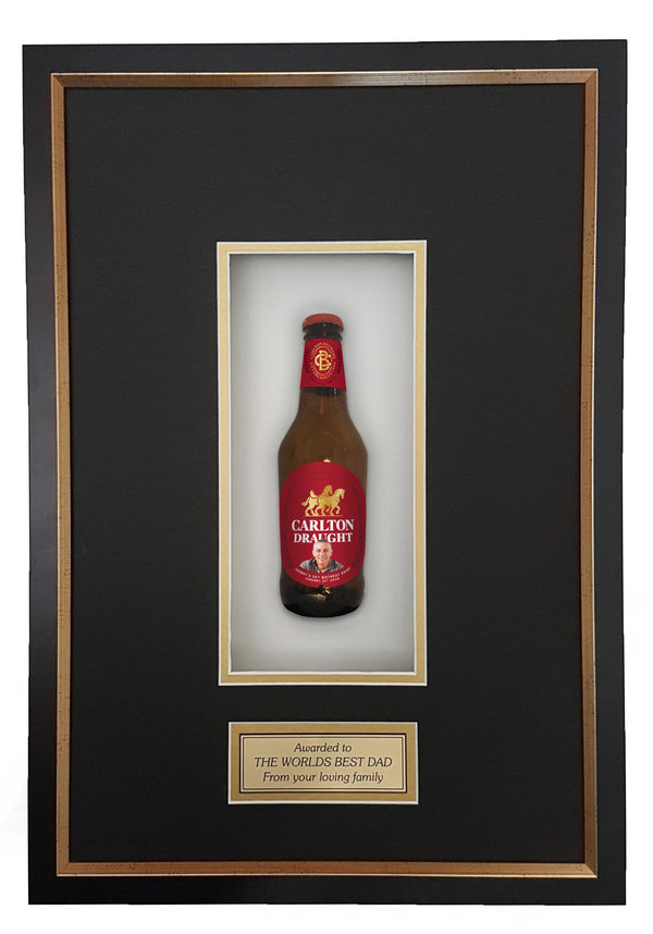 CARLTON DRAUGHT Deluxe Framed Beer bottle with Engraving (50cm x 34cm) (beer not included)