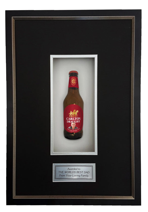 CARLTON DRAUGHT Deluxe Framed Beer bottle with Engraving (50cm x 34cm) (beer not included)