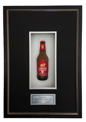 CARLTON DRAUGHT Deluxe Framed Beer bottle with Engraving (50cm x 34cm) (beer not included)