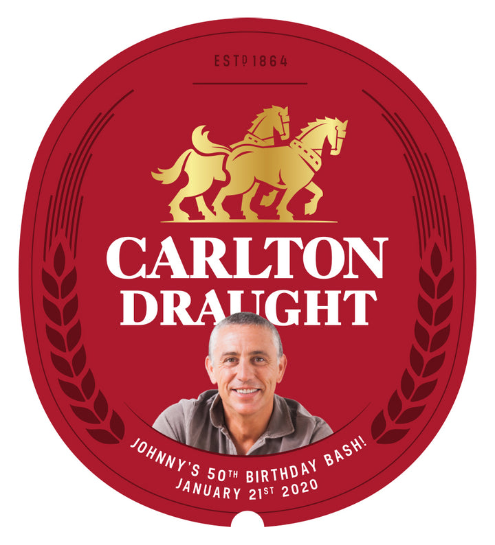 CARLTON DRAUGHT 6 x 375ml Stubby labels with PICTURE AND/OR TEXT (beer not included)