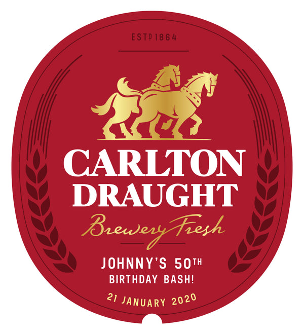 CARLTON DRAUGHT 6 x 375ml Stubby labels with PICTURE AND/OR TEXT (beer not included)