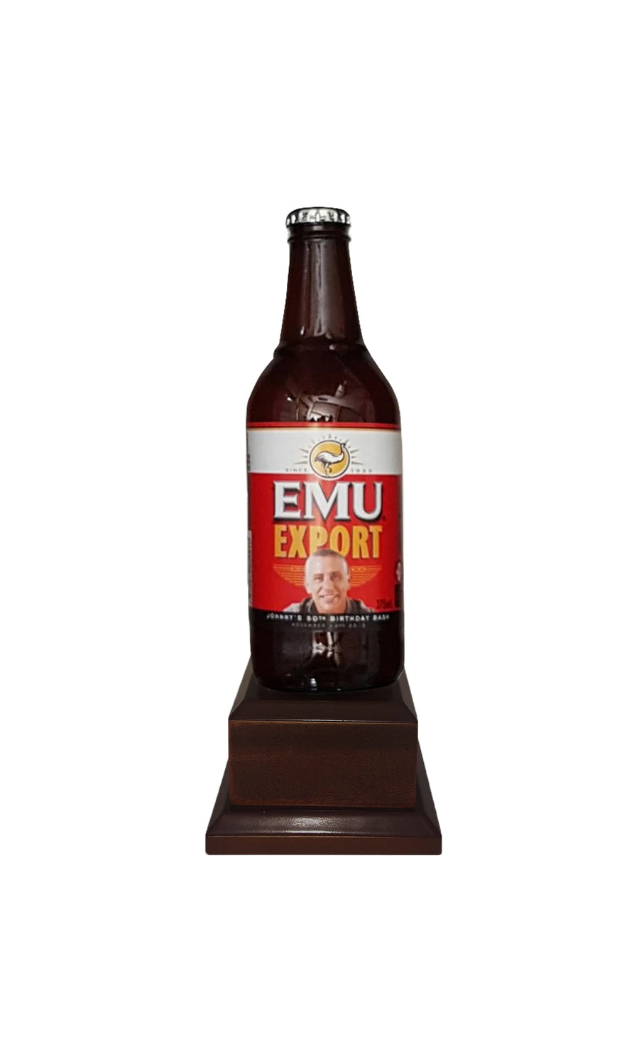 EMU EXPORT Bottle on Pedestal with PERSONALISED LABEL (beer not included)