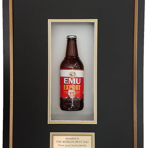EMU EXPORT Deluxe Framed Beer bottle with Engraving (50cm x 34cm)-My Brand And Me