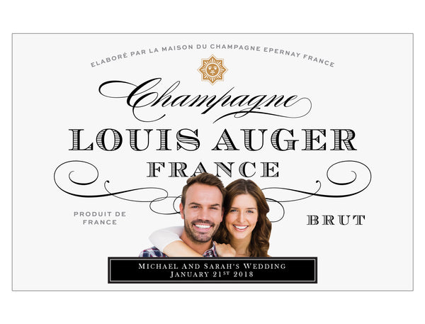 1-5 x 750ml Louis Auger Champagne labels with PICTURE AND/OR TEXT (champagne not included)