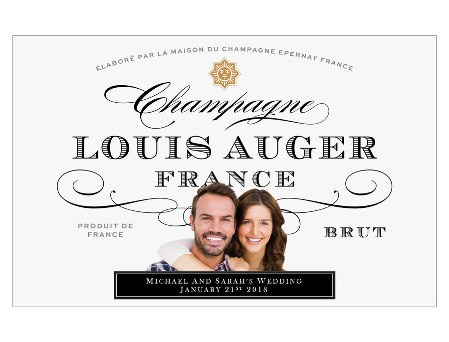 6 x 750ml Louis Auger Champagne labels with PICTURE AND/OR TEXT (champagne not included)