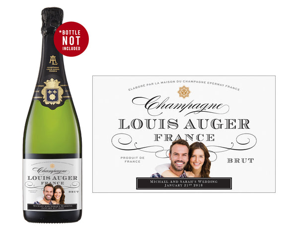 6 x 750ml Louis Auger Champagne labels with PICTURE AND/OR TEXT (champagne not included)