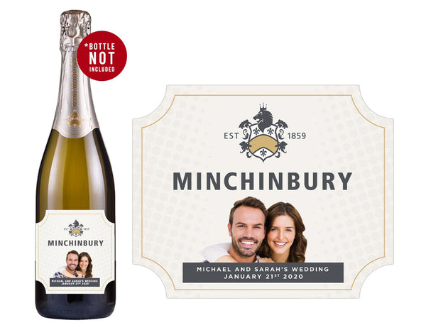 1-5 x 750ml Minchinbury Brut labels with PICTURE AND/OR TEXT (champagne not included)