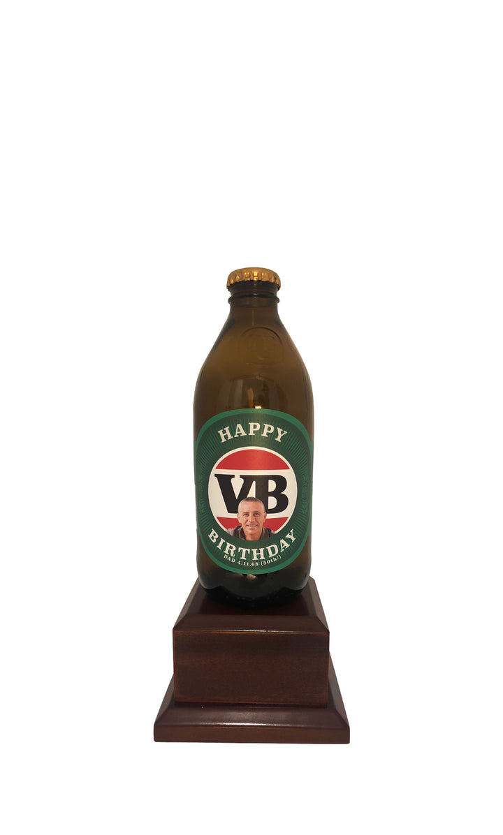 VICTORIA BITTER Bottle on Pedestal with PERSONALISED LABEL (beer not included)